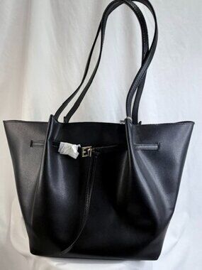 NWT A New Day Black Faux Leather Belted Winged Tote Bag Shoulder Purse